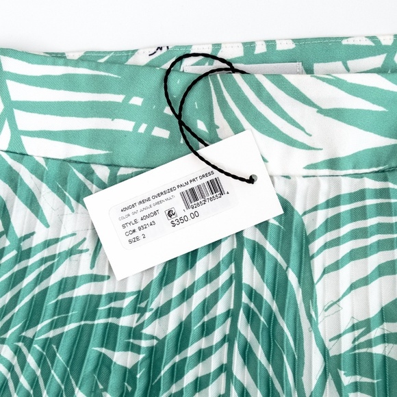 NWT Milly Irene Oversized Palm Print Dress Pleated Asymmetric Green - Size 2 XS - Picture 11 of 14